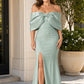 Elegant Plus Size Bridesmaid Dress with Off Shoulder Bow Detail and Slit