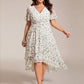 Plus Size Chiffon Short Sleeves Pleated V-Neck A-Line Midi Wedding Guest Dress