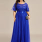 Plus Size Women's Embroidery Evening Dresses with Short Sleeve