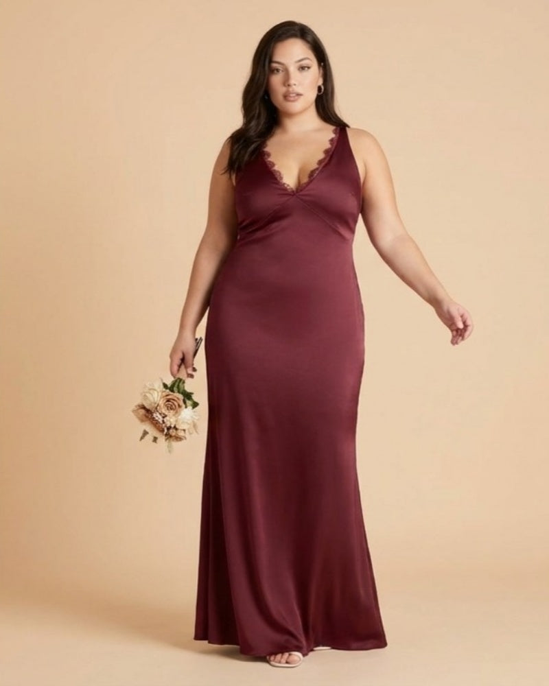 Silvarelle Plus Size Flowy Feminine Evening Gown, Straight Back Sheath Dress for Wedding Engagement Parties -N0360