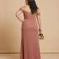 Elanthia Plus Size Off The Shoulder Mesh Bridesmaid Dress With Leg Slit For Wedding Party -N0346