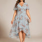 Plus Size Chiffon Short Sleeves Pleated V-Neck A-Line Midi Wedding Guest Dress