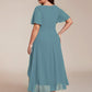 Plus Size Chiffon Short Sleeves Pleated V-Neck A-Line Midi Wedding Guest Dress