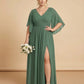 Petaline Romantic Plus Size A-Line Bridesmaid Dress with V-Neck Pleated Chiffon - for Weddings N0301