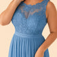 Plus Size Lace Bridesmaid Dress with Slit and Pockets Elegant A-Line Chiffon Open Back Formal Gown