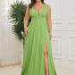 Plus Size Sleeveless V-Neck Empire Waist High Slit Floor-Length Evening Dress