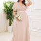 Plus Size Empire Waist V Back Bridesmaid Dress with Short Sleeves