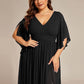 Plus Size Half Sleeve Pleated A-Line V-Neck Chiffon Bridesmaid Dress