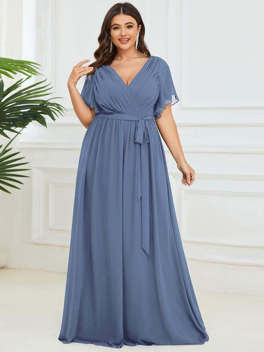 Plus Size Pleated Tie-Waist Chiffon Bridesmaid Dress