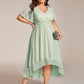 Plus Size Chiffon Short Sleeves Pleated V-Neck A-Line Midi Wedding Guest Dress