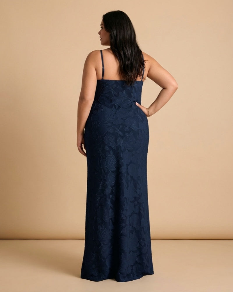 Silvarelle Romantic Plus Size Sheath Lace Bridesmaid Dress with Floral Texture for Wedding -N0351