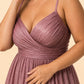 Plus Size Shimmer Bridesmaid Dress Deep V Pleated Slit A-Line Formal Evening Gown Elegant