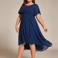 Plus Size Pleated Round Neckline A-Line Midi Chiffon Wedding Guest Dress