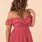 Elegant A Line Maxi Bridesmaid Dress Pleated Tiered Off Shoulder Design