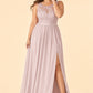 Plus Size Lace Bridesmaid Dress with Slit and Pockets Elegant A-Line Chiffon Open Back Formal Gown