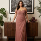 Elanthia Plus Size Off The Shoulder Mesh Bridesmaid Dress With Leg Slit For Wedding Party -N0346
