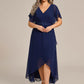 Plus Size V-Neck Chiffon Bat-Wing Sleeve A-Line Waist Applique Formal Dress