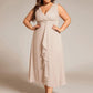 Plus Size Sleeveless Glittery Ruffled V-Neck Midi Wedding Guest Dress