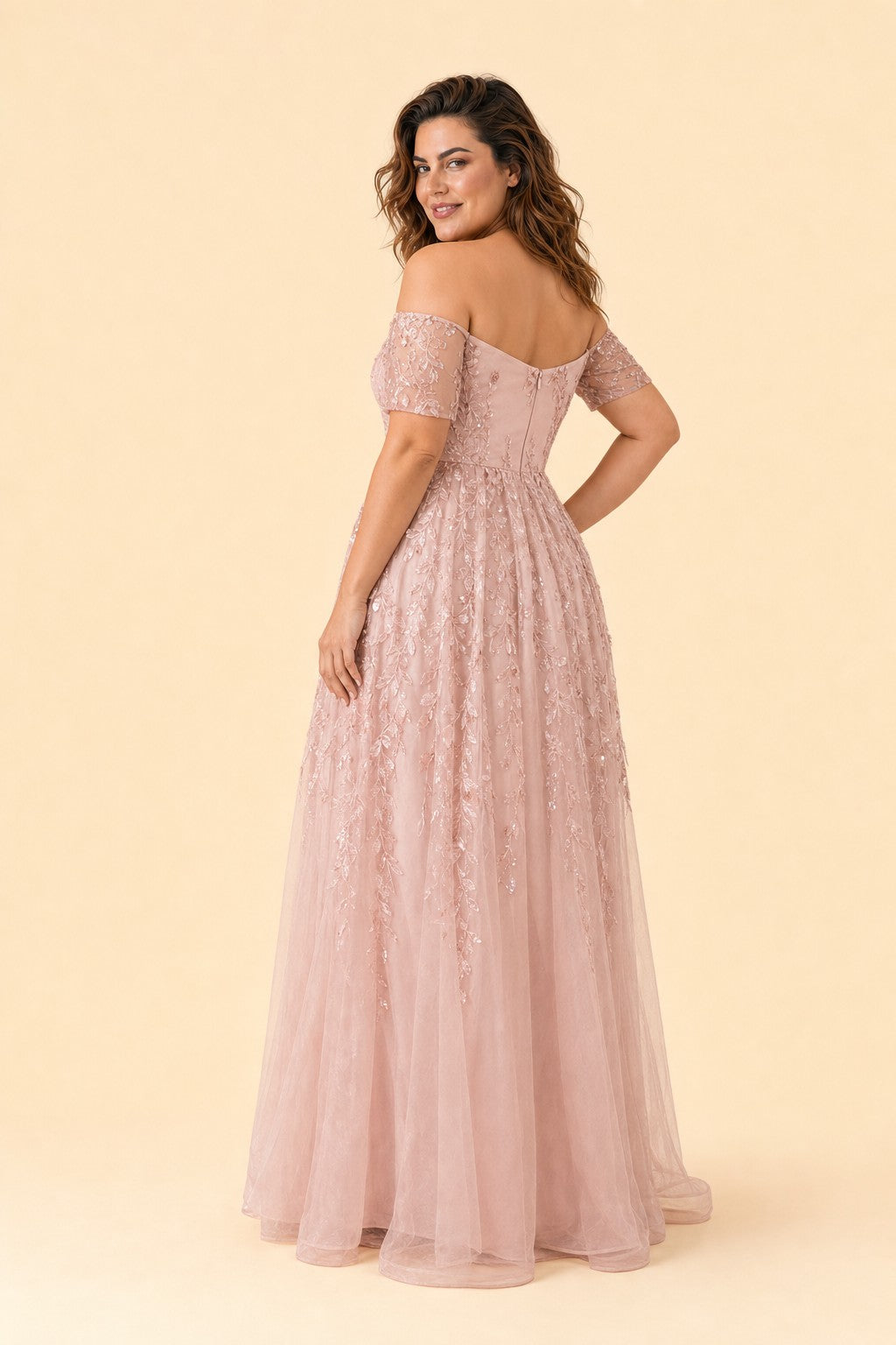 Plus Size A-Line Bride or Bridesmaid Dress with Floral Embroidered Tulle