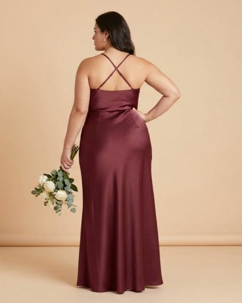 Silvarelle Plus Size Flowy Feminine Evening Gown, Straight Back Sheath Dress for Wedding Engagement Parties -N0360