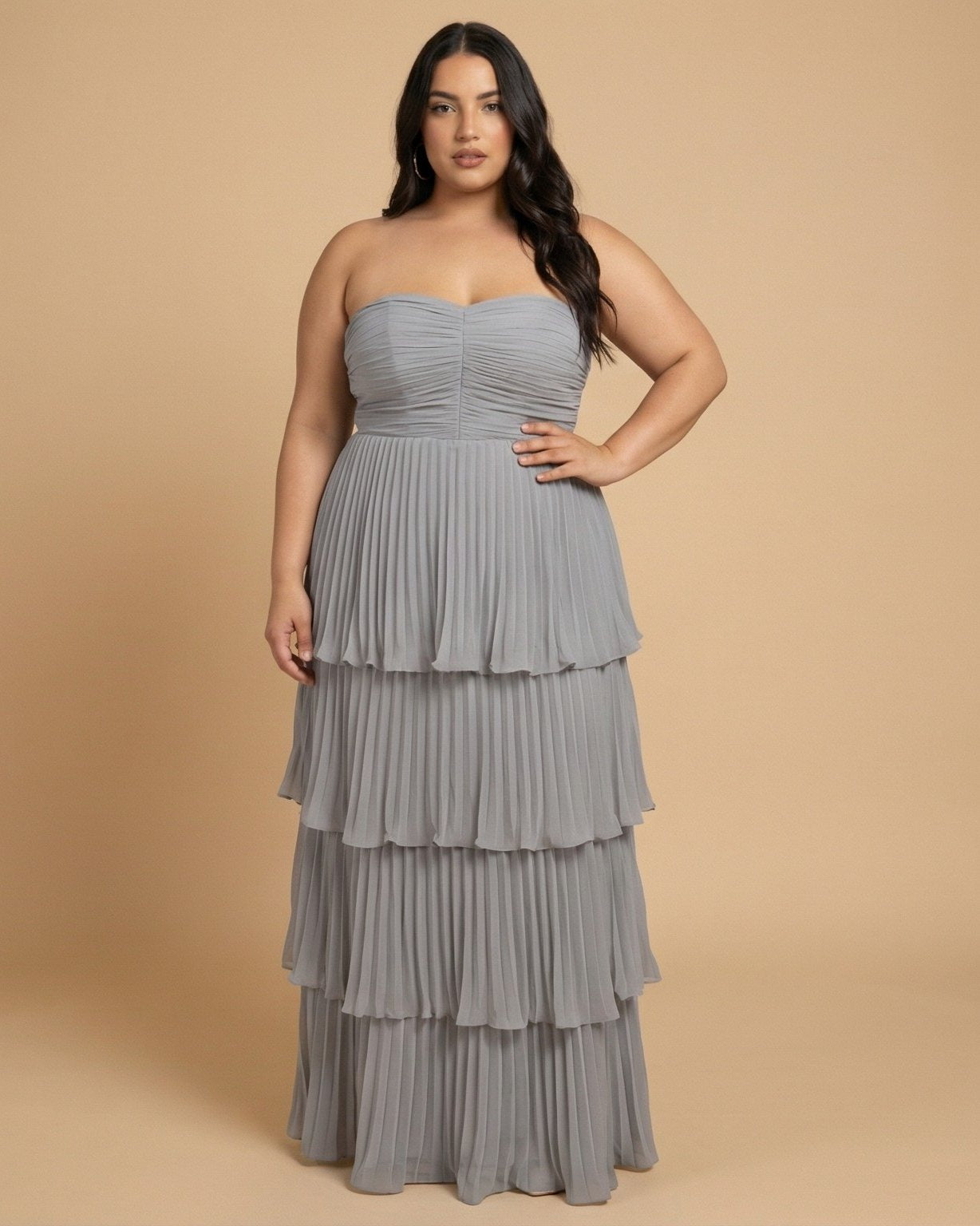 Chantarae Plus Size Elegant Chiffon Bridesmaid Dress with Flowing Silhouette for Wedding -N0371