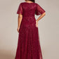 Plus Size See-Through Short Sleeves Maxi Sequin Formal Evening Dress