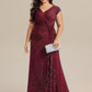 Plus Size Knotted Knit Cap Sleeve Maxi Glitter Evening Dress