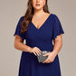 Plus Size Flowing Chiffon V-Neck Ruffle Sleeves Wedding Guest Dress