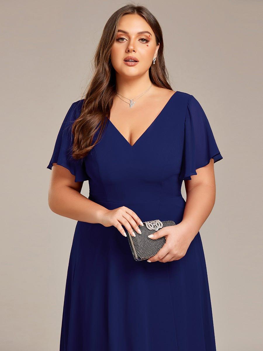 Plus Size Flowing Chiffon V-Neck Ruffle Sleeves Wedding Guest Dress