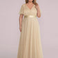Women's Floor-Length Plus Size Formal Bridesmaid Dress with Short Sleeve