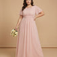 Petaline Plus Size Short Sleeve Chiffon Bridesmaid Dress N0322