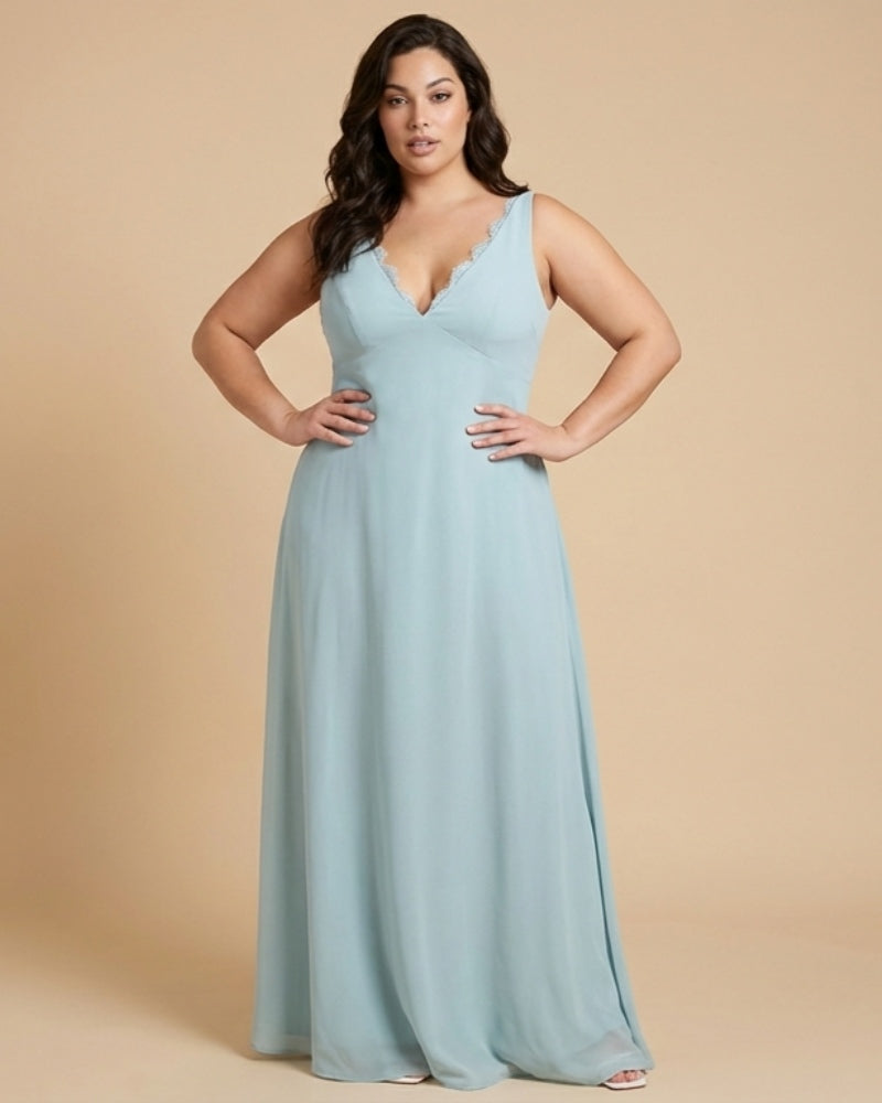 Silvarelle Elegant Plus Size Sheath Chiffon Bridesmaid Dress with Flowing Fit for Wedding -N0364