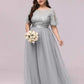 Plus Size Women's Embroidery Evening Dresses with Short Sleeve