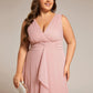 Plus Size Sleeveless Glittery Ruffled V-Neck Midi Wedding Guest Dress