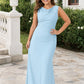 Floor Length Plus Size Bridesmaid Dress Pleated Detail Deep Cowl Back Stretch Satin