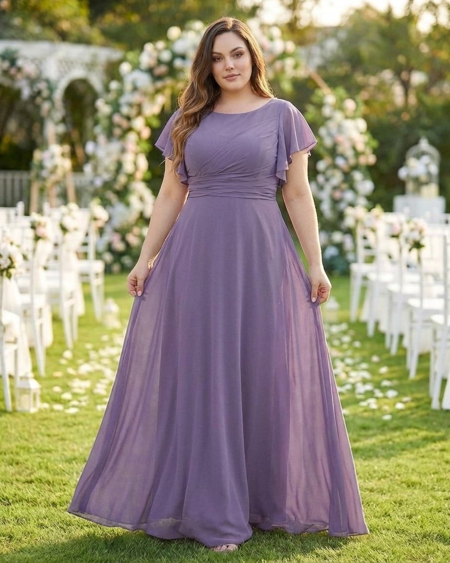 Avenleigh Plus Size Elegant A-Line Bridesmaid Dress with Pleated Chiffon for Wedding - N0340