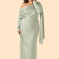 Romantic Bridesmaid Dress with One Shoulder Sleeve and Tie Accent