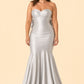 Plus Size Strapless Bridesmaid Dress with Bow Back and Chapel Train