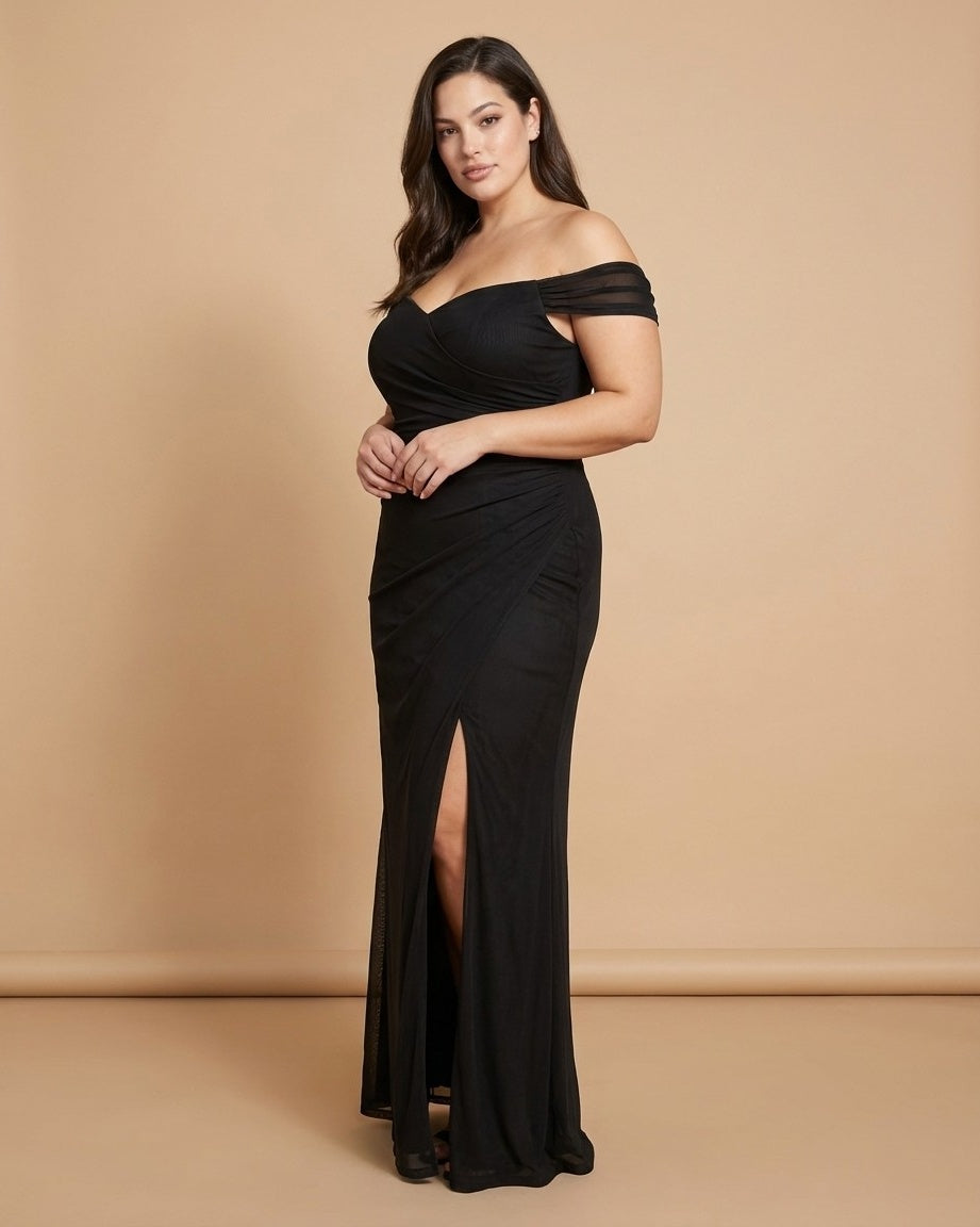 Elanthia Plus Size Modern Sheath Bridesmaid Dress with Ruched Bodice for Wedding -N0349