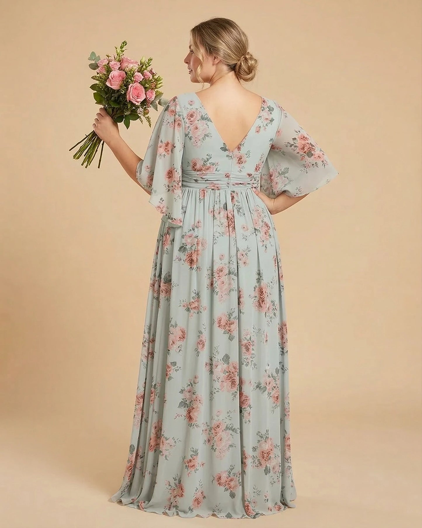 Petaline Romantic Plus Size A-Line Bridesmaid Dress with V-Neck Pleated Chiffon - for Weddings N0301