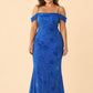 Plus Size Off Shoulder Burnout Floral Bridesmaid Dress with Lace-Up Back