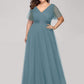 Women's Floor-Length Plus Size Formal Bridesmaid Dress with Short Sleeve