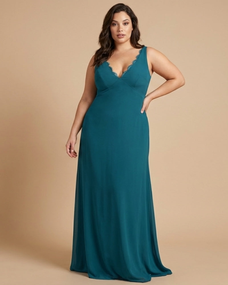 Silvarelle Elegant Plus Size Sheath Chiffon Bridesmaid Dress with Flowing Fit for Wedding -N0364