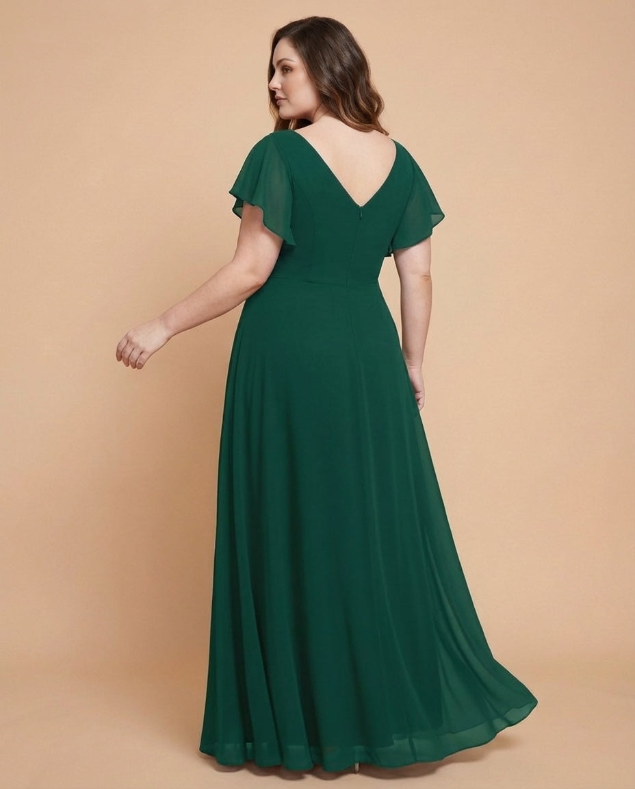 Avenleigh Graceful Plus Size Chiffon A-Line Bridesmaid Gown with Flowing Skirt - N0332