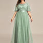Plus Size Women's Embroidery Evening Dresses with Short Sleeve