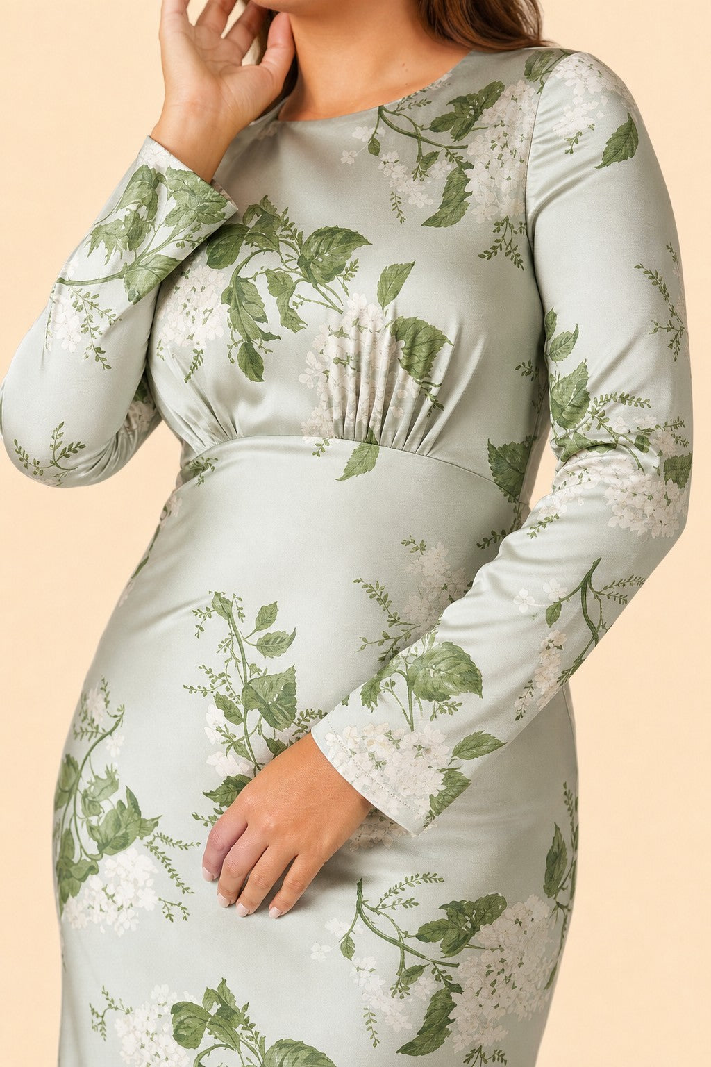 Floral Satin Charmeuse Plus Size Bridesmaid Dress with Elegant Peony Print Bridesmaid Gown Style