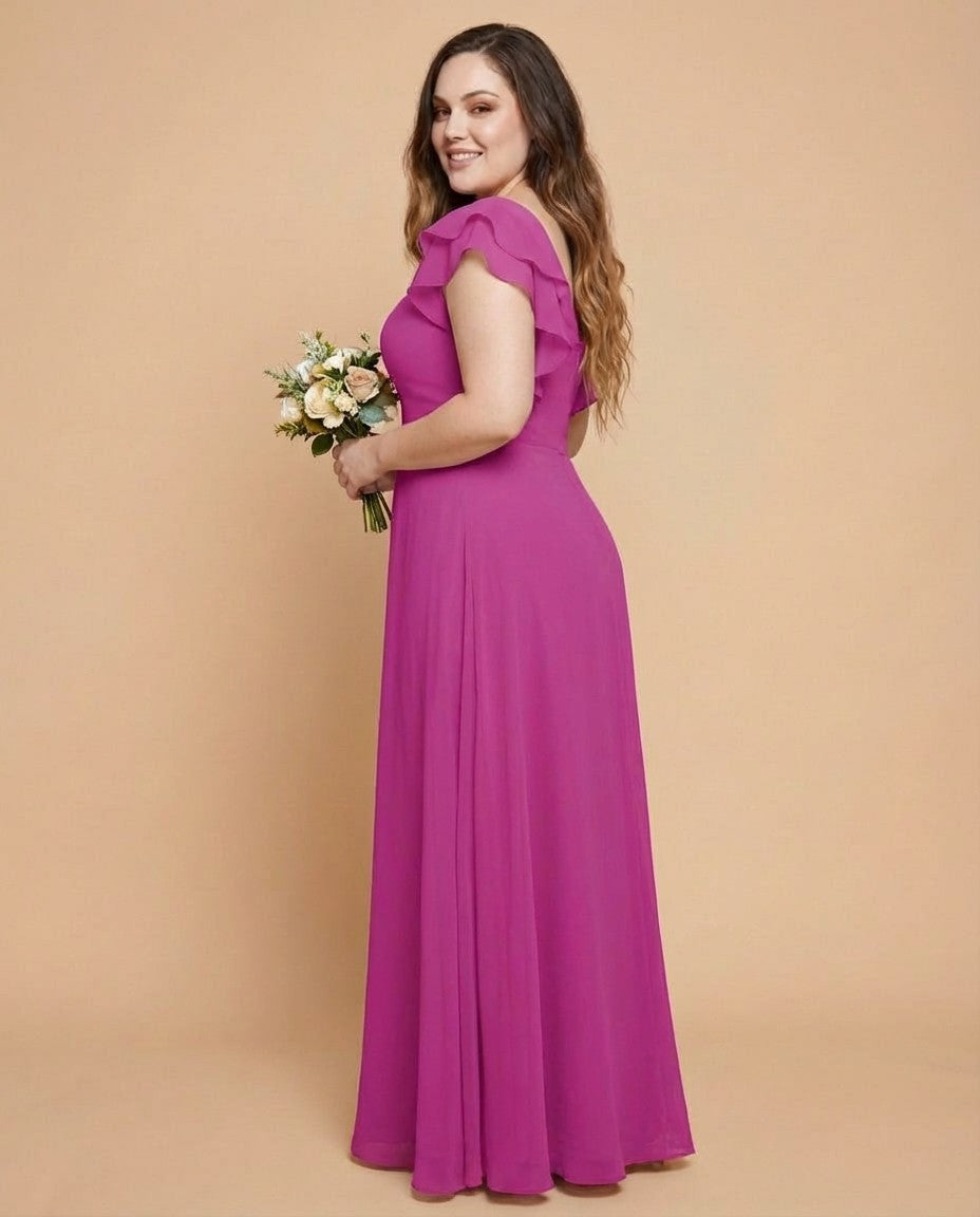 Avenleigh Plus Size Half Sleeve Pleated Chiffon A-Line Bridesmaid Dress for Wedding Party - N0338