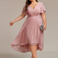 Plus Size Double V-Neck Ruffles Sleeve Chiffon Midi Wedding Guest Dress