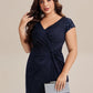 Plus Size Knotted Knit Cap Sleeve Maxi Glitter Evening Dress