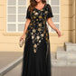 Plus Size Floral Embroidered Sequin Ruffle Sleeve Tulle Evening Dress